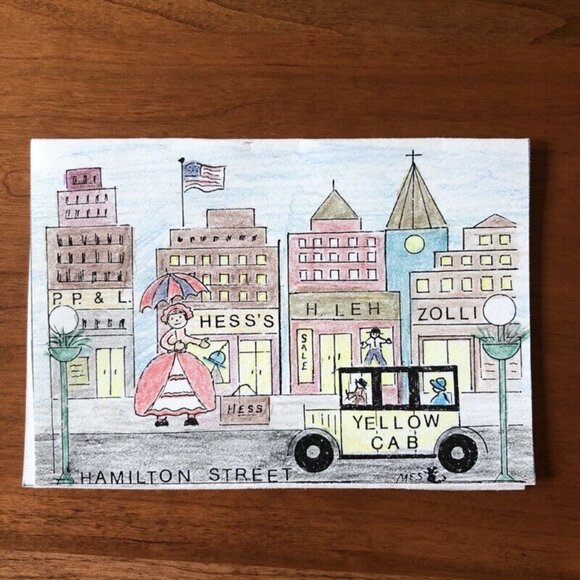 Set Of 5 Vintage Original Blank Cards Nostalgic Americana Folk Art With Envelop - Picture 5 of 9